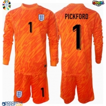 Otroški Nogometni dresi Anglija Jordan Pickford #1 Vratar Domači EP 2024 Dolgi Rokav (+ Kratke hlače)